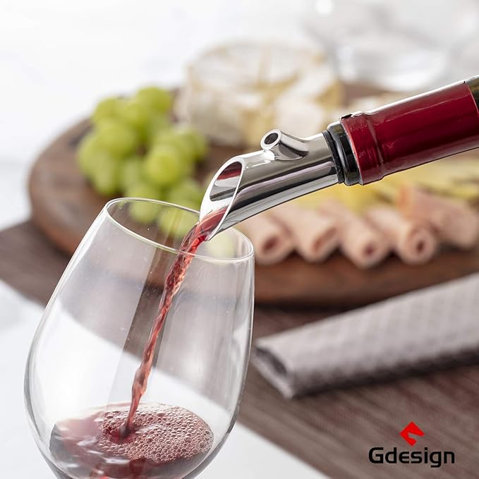 Gdesign Wine Aerator Pourer - Premium 304 Stainless Steel Wine Decanter Spout with Air Tube - No Drip, No Spill Design - Instant Aeration for Enhanced Flavor - Perfect Wine Gift Set for Enthusiasts