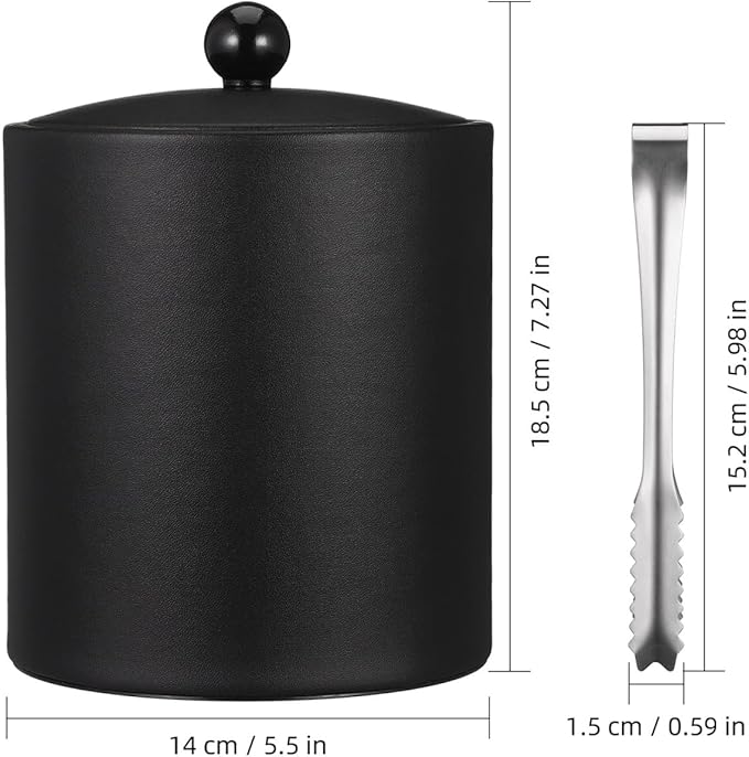 NUOBESTY Stainless Steel Ice Bucket with Lid and Tongs, Black Wine Chiller and Bubbly Cooler Beverage Serving Bucket for Bar Party, Cocktail Station, Home Entertaining (7.28 x 5.51 in)