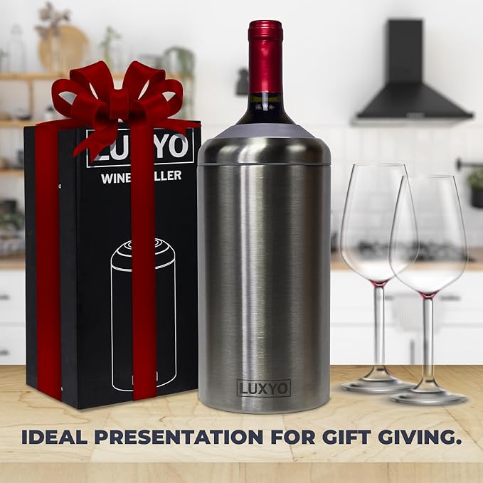LUXYO Wine Bottle Chiller – Portable Insulated Champagne Cooler for 750ml Bottles, Stainless Steel Double Wall Bucket for Hosting, Gifts & Outdoor Use