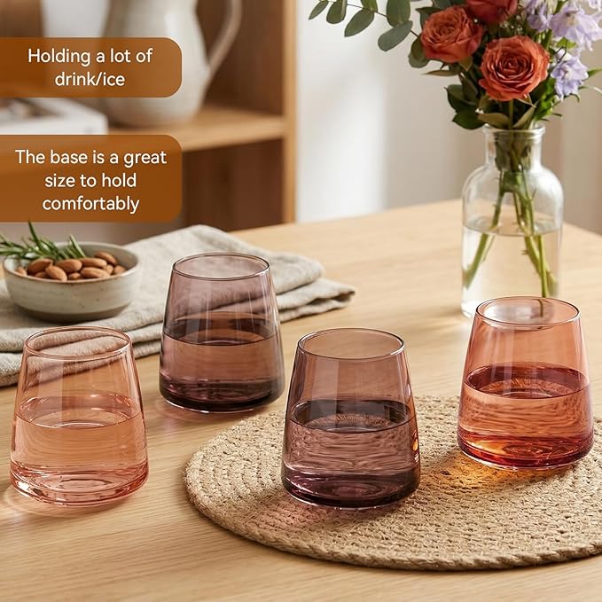 Melanin stemless wine Glasses Set of 6 Brown stemless wine glasses for Wine water,whiskies, juices, cocktails,Unique Gifts for Mother day Birthday Wedding Party
