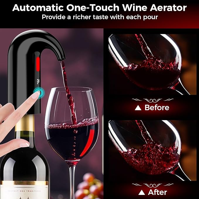 Electric Wine Aerator and Wine Decanter – Quiet Dual-Pump Aeration, Measured Pouring, Temp Display & USB Rechargeable System Electric One-Touch Automatic Wine Decanter and Wine Dispenser Inky