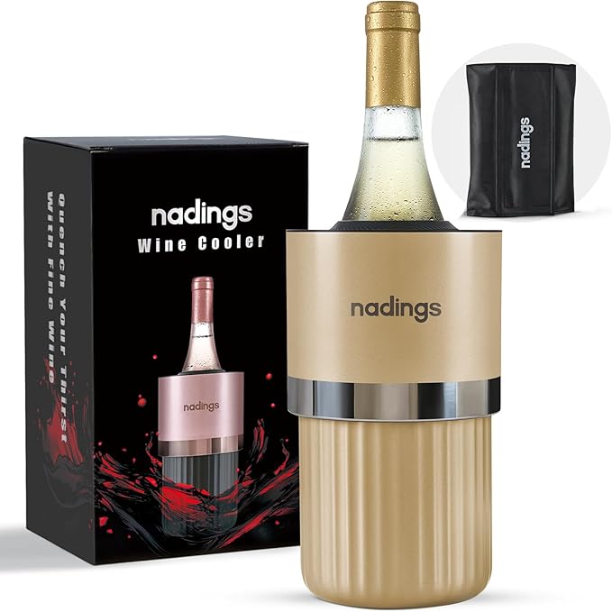 Iceless Wine Chiller - Keeps Cold 6+ Hours, Portable Vacuum Insulated Stainless Steel Champagne Cooler, Fits Most Wine Champagne & Liquor Bottles, Perfect Gift for Wine Lovers (Champagne)