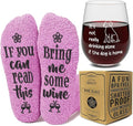 FUNNY WINE GLASSES + WINE SOCKS -16 oz Unbreakable Stemless Wine Glass With Sayings & Fuzzy Girl Socks “If You Can Read This, Bring Me Some Wine"