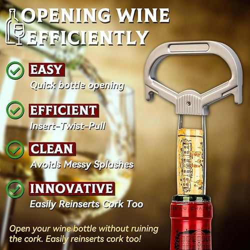 Ah So Wine Opener for Vintage Bottles, Old Wine Corkscrew with Portable Leather Case, Two Prong Cork Puller, for Wine Connoisseurs & Collectors to Uncork, Ideal Gifts for Wine Lovers (Sleek)