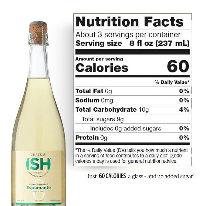 Chateau del ISH Sparkling Non Alcoholic Espumante, Non-Alcoholic White Wine and Champagne, Gluten Free, Low Calorie, Zero Proof, Spanish with Dealcoholized Airén Grapes, Sweet & Crisp, 750 ml Bottle