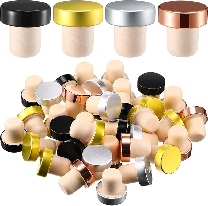 Yookeer T-shaped Stopper Cork Wine Bottle Stoppers Reusable Wine Sealing Plug for Beer Bottles DIY Craft(Black, Silver, Gold, Rose Gold,36 Pieces)