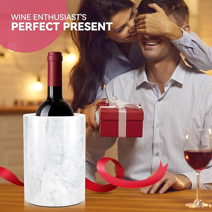 Marble Wine Chiller for Bottle,Wine Chiller Bucket,Wine Cooler Bucket for Any 750ml Bottle Champagne Chiller for Parties,Wine Bottle Chiller,Wine Bottle Cooler,Wine Gifts for Women Man (White)