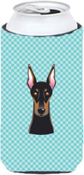 Caroline's Treasures BB1183TBC Checkerboard Blue Doberman Tall Boy Hugger Can Cooler Sleeve Hugger Machine Washable Drink Sleeve Hugger Collapsible Insulator Beverage Insulated Holder