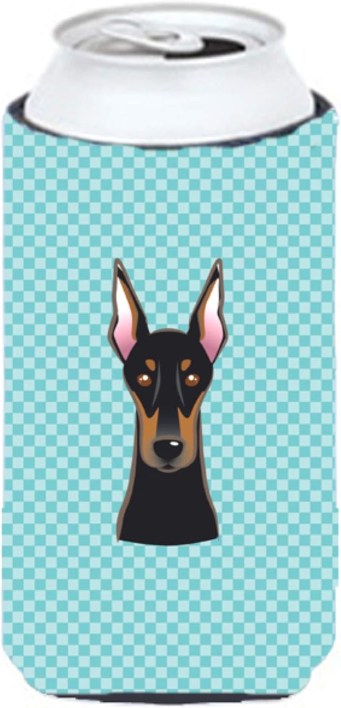 Caroline's Treasures BB1183TBC Checkerboard Blue Doberman Tall Boy Hugger Can Cooler Sleeve Hugger Machine Washable Drink Sleeve Hugger Collapsible Insulator Beverage Insulated Holder