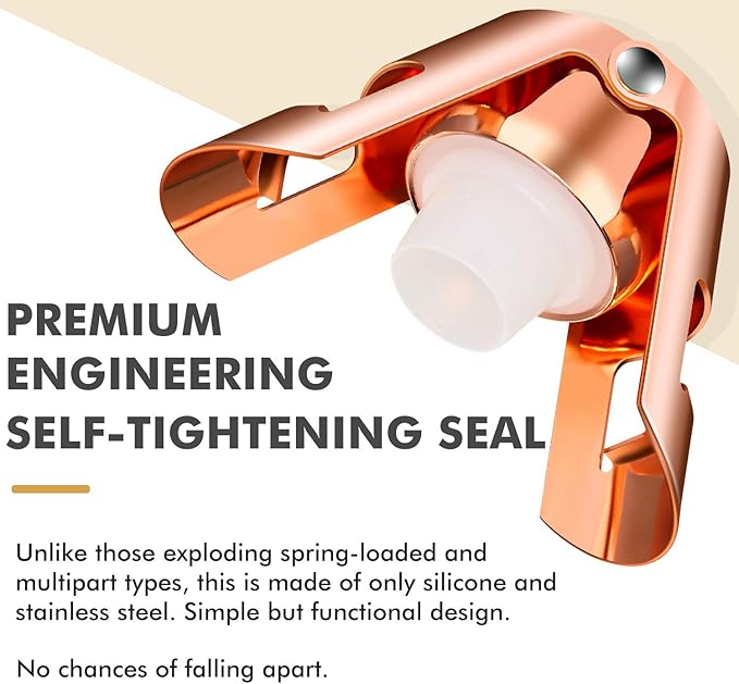 HYZ Champagne Stoppers 3-Pack, Stainless Steel Sparkling Wine Bottle Stopper with Pure Silicone Air Tight Seal - Professional Wine Saver for Champagne，Prosecco and Cava Rose Gold/Silver/Black