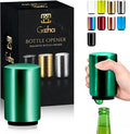 GOCHA | Magnetic Beer Bottle Opener with Automatic Cap Catcher – Stainless Steel Push-Down Gadget, One-Hand Bar Tool for Beer & Soda Bottles (Green)