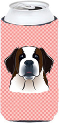 Caroline's Treasures BB1246TBC Checkerboard Pink Saint Bernard Tall Boy Hugger Can Cooler Sleeve Hugger Machine Washable Drink Sleeve Hugger Collapsible Insulator Beverage Insulated Holder