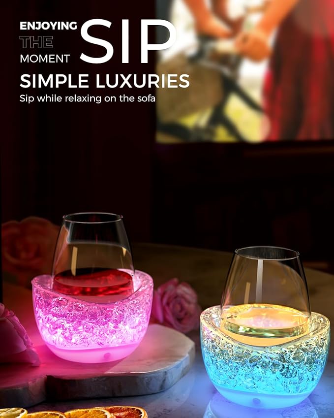 Wine Chiller for Glass Stemless Wine Glass Chiller Keeps Your Glasses of Vino Cold 10 Color Light Modes Separable Wine Essentials Accessories (Blue)