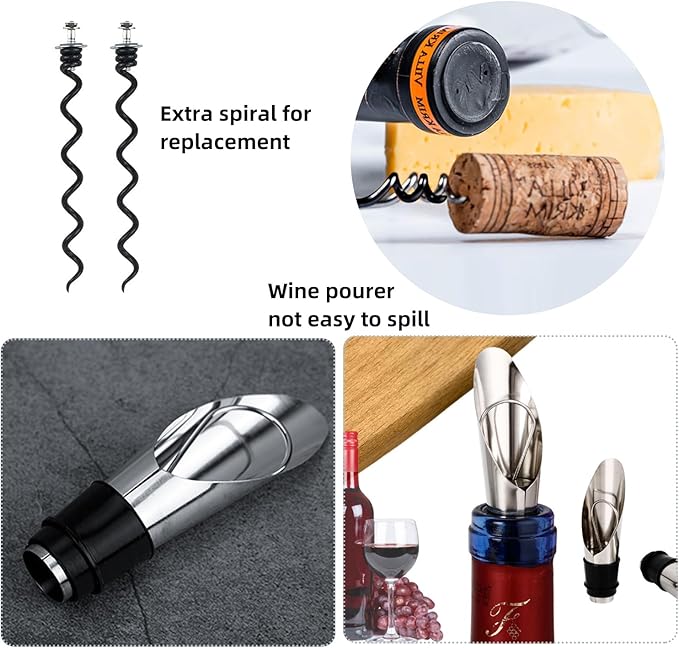 Rabbit Wine Opener Set, Wine Accessories with Wooden Gift Box – Wine Gift for Wine Lovers (S288-SIL-9)