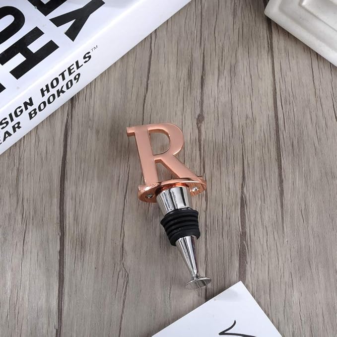 Miicol Wine Stopper, Prosecco Topper, Rose Gold Personalised Champagne Stopper, Initial Funny Prosecco Gift, Wine Lovers Gift, Kitchen Decor, Letter R