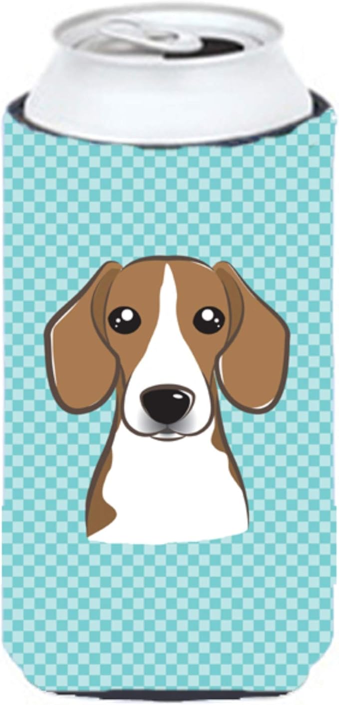 Caroline's Treasures BB1177TBC Checkerboard Blue Beagle Tall Boy Hugger Can Cooler Sleeve Hugger Machine Washable Drink Sleeve Hugger Collapsible Insulator Beverage Insulated Holder