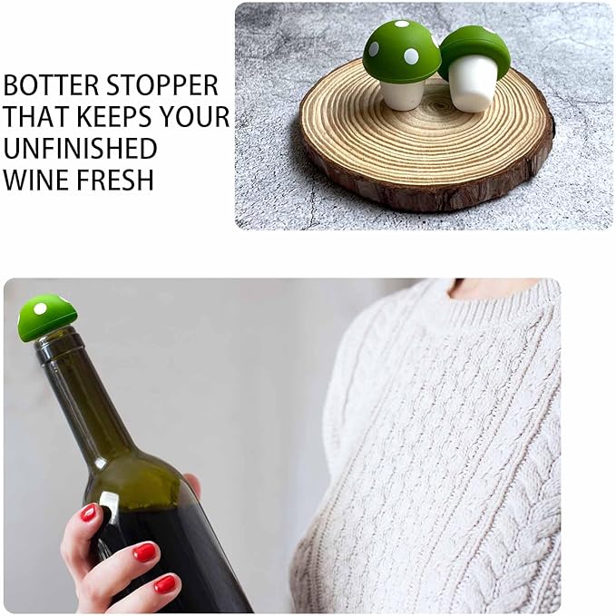 Mushroom Wine Stoppers Bottle Plug Wine Bottle Stoppers Accessories Kitchen Gadgets Kitchen Gift Set Creative Gifts Halloween Mushroom Decoration -2pcs Green Bottle Stoppers