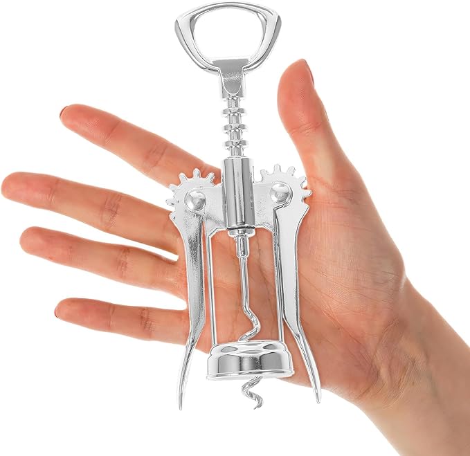 FRCOLOR Stainless Steel Corkscrew Wing Bottle Opener Multifunctional Metal Wine and Beer Opener for Home Bar Use with Sturdy Silver Finish
