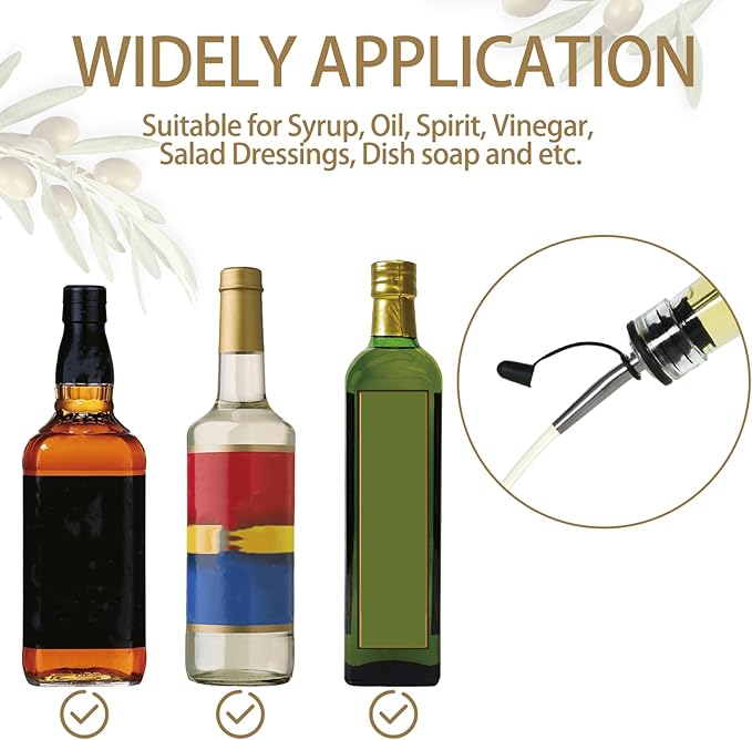 4-Pack Olive Oil Dispenser Spouts, Liquor Bottle Pourers, Stainless Steel Pour Spout with Dust Caps