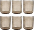8.5 oz Drinking Glasses, Smoky Gray Highball Glasses Set of 6, Ribbed Glassware Glass Cups, Water Glasses for Juice, Iced Coffee Cups, Cocktail Glasses