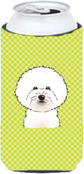 Caroline's Treasures BB1279TBC Checkerboard Lime Green Bichon Frise Tall Boy Hugger Can Cooler Sleeve Hugger Machine Washable Drink Sleeve Hugger Collapsible Insulator Beverage Insulated Holder