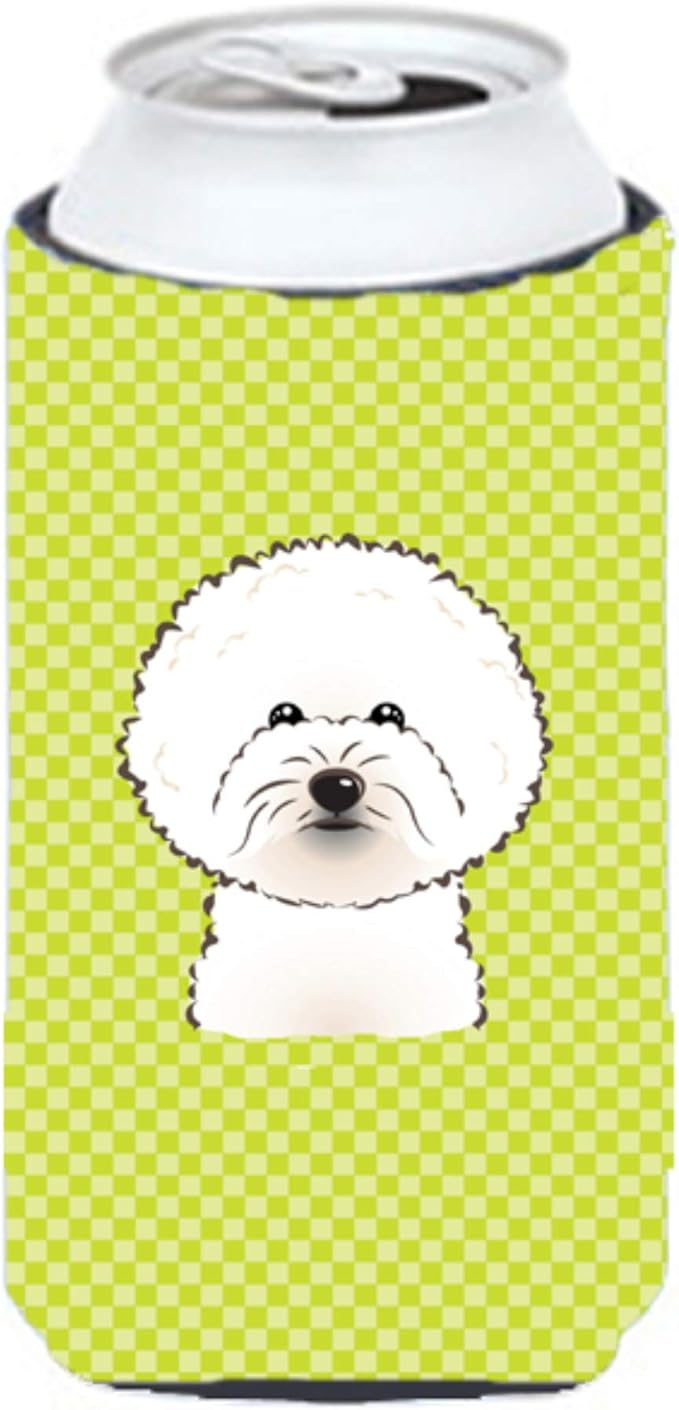 Caroline's Treasures BB1279TBC Checkerboard Lime Green Bichon Frise Tall Boy Hugger Can Cooler Sleeve Hugger Machine Washable Drink Sleeve Hugger Collapsible Insulator Beverage Insulated Holder