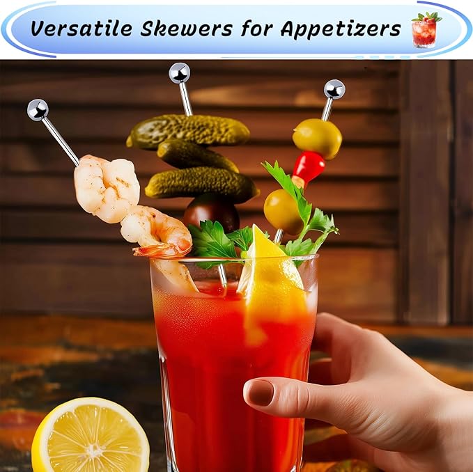 10Pcs Cocktail Picks, Stainless Steel Metal Martini Picks, Skewers for Appetizers & Toothpicks for Appetizers, Reusable Cocktail Picks for Drinks, Olives & Fruit