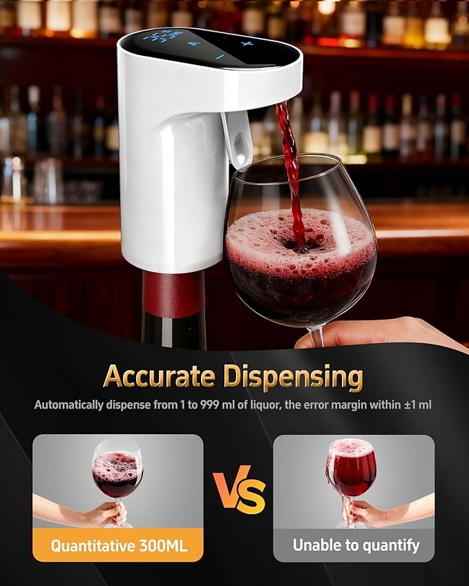 Fathers Day Gift|World Cup Viewing Party Supplies,5-in-1 Electric Wine Decanter & Smart Liquor Dispenser,Automatic Aerator&Pourer with 1-999ml Precision Dosing|Gift for Men,Dad,Whiskey Lovers(White)