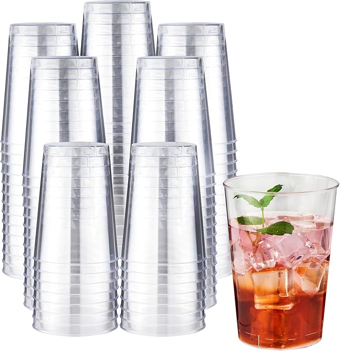 RACETOP 10 oz Clear Disposable Plastic Cups 200 Pack, Clear Plastic Cups Tumblers, Heavy-duty Party Glasses, Disposable Cups