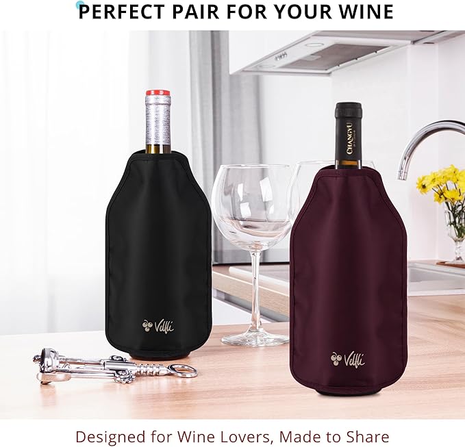Wine Cooler Sleeve Duo Pack - Perfect for Wine & Champagne Lovers, Multicolor with Classic Black & Rich Burgundy, Stretchable, Flexible, Durable Design, Champagne Cooler Bag - Velfli