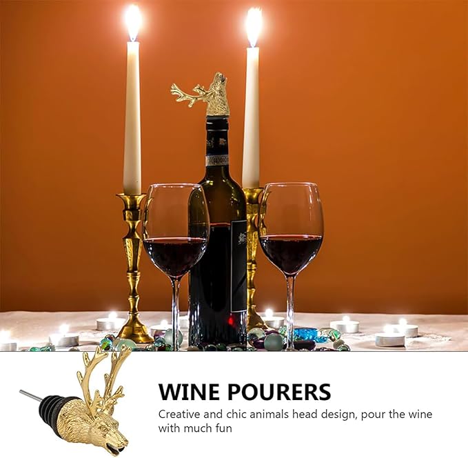 CALLARON Deer Head Wine Pourer Zinc Alloy Creative Liquor Pour Spout Smooth Flow Decorative Bar Tool for Parties and