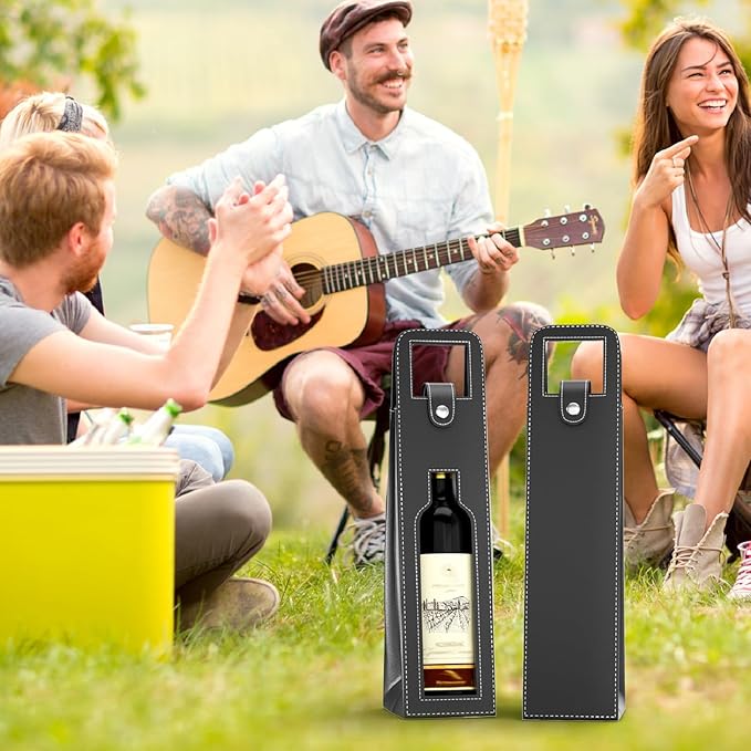 RYDDOY Wine Gift Bag, Reusable Leather Wine Tote Carrier, Single Bottle Champagne Beer Gift Bags Carrier for Birthday, Wedding, Picnic Party, Christmas festival Gifts (Black)