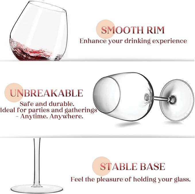 crayline Plastic Wine Glasses Set of 4(15oz) |Unbreakable Wine Glasses with Stem|100% Tritan & BPA Free |Dishwasher Safe| Awesome For Pool, Beach, Travel, Pool, Camping, Beach, Picnic, Everyday Use.