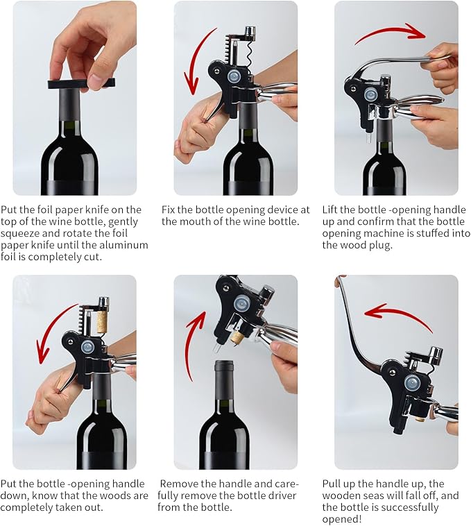 Silver Wine Corkscrew Opener Set - Luxury Wine Bottle Opener Kit for All Wines, Stainless Steel with Black Gift Box (Ideal Wine Gift, Premium Packaging)