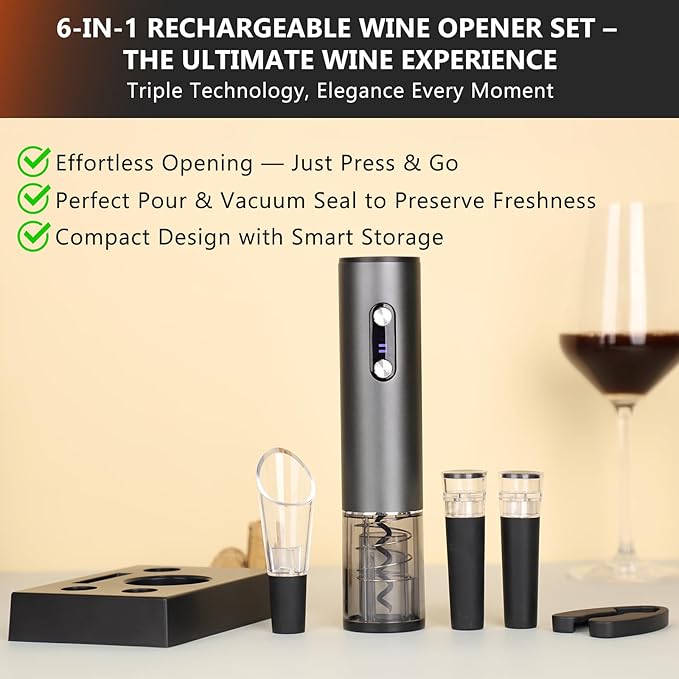Electric Wine Bottle Opener - NUCOKRS Corkscrew Remover Easy to Use for Wine Lovers Home Kitchen Party Wedding