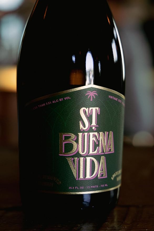 St. Buena Vida Non-Alcoholic Sparkling Wine, Alcohol-Removed, Organic Spanish Grapes, Champagne-Style Sparkling, 750ml Bottle (Pack of 3)