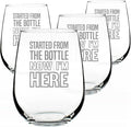 Bevvee Started From the Bottle – Funny Stemless Wine Glass, Large 17 Ounces, Etched Sayings, Gift Box - Set of 4
