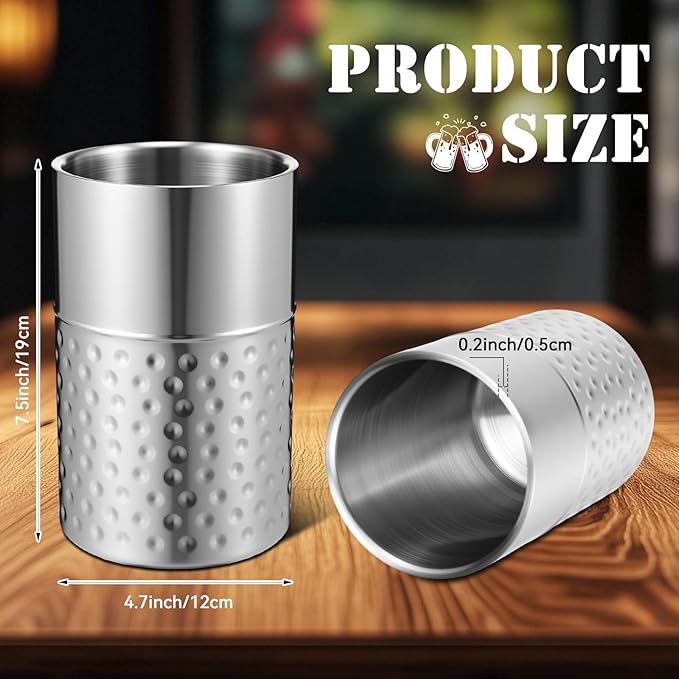 meekoo 12 Pack Wine Chiller Bucket Stainless Steel Double Wall Insulated Wine Cooler Bucket to Keep Cold, Hammer Pattern Champagne Cooler for Bar Party Restaurant, Gift for Champagne Lovers