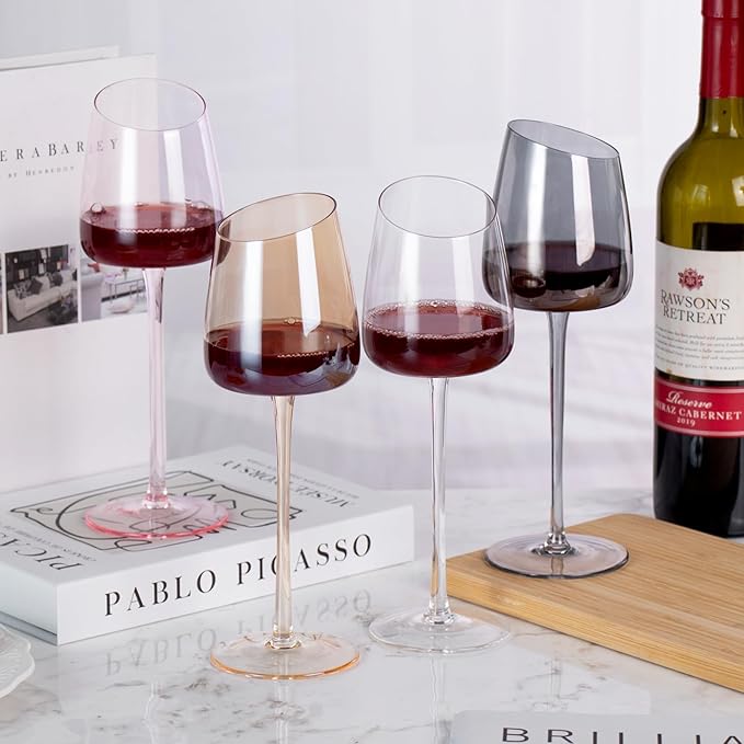 KAMMAK Wine Glasses Set of 2, 9.47 oz Hand Blown Crystal Bordeaux Wine Glasses, Thin Rim & Long Stem, Perfect for Red & White, Daily Use, Wedding or Birthday Gift with Gift Box, XH-H240 Pink