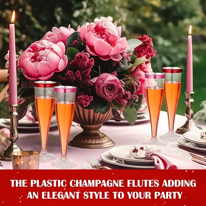 Jingmore 36 Pcs Plastic Champagne Flutes 4.5 oz Clear Disposable Wine Glasses Cocktail Cup Champagne Glass for Wedding Graduation Summer Party Favor Mimosa Bar Supplies (Red,Pink)