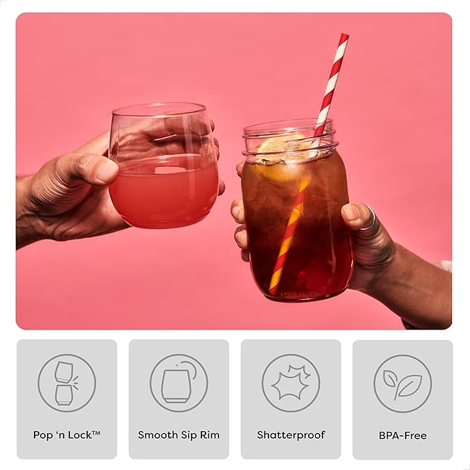 TOSSWARE POP 14oz Stemless Gold Rim Wine Glass Set of 48, Premium Quality, Recyclable, Unbreakable & Crystal Clear Plastic Wine Glasses