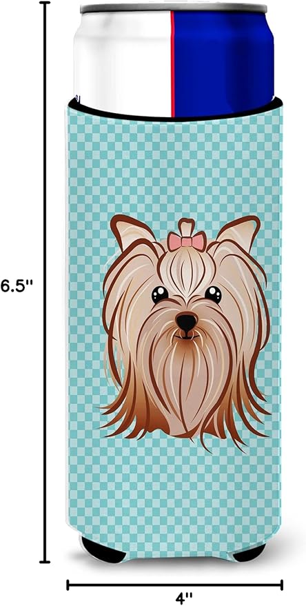 Checkerboard Blue Yorkie Yorkishire Terrier Ultra Beverage Insulators for slim cans