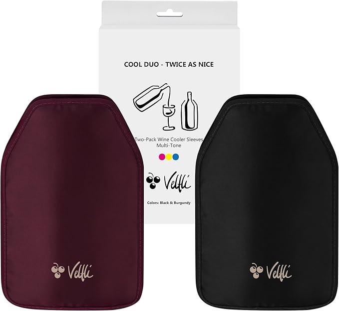 Wine Cooler Sleeve Duo Pack - Perfect for Wine & Champagne Lovers, Multicolor with Classic Black & Rich Burgundy, Stretchable, Flexible, Durable Design, Champagne Cooler Bag - Velfli