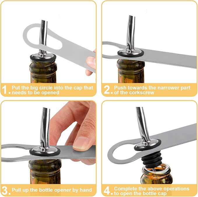2 Pcs V Rod Bottle Opener Bartender, Pour Spout Removers Double Ended Flat Metal Bar Speed Key Opener Multifunction Stainless Steel Dog Bone Wine Bottle Opener for Bartenders Home Kitchen