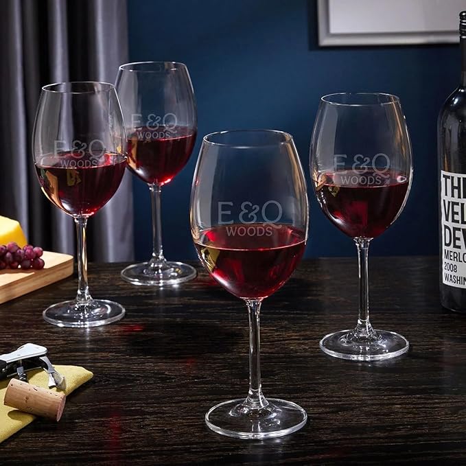 Custom Engraved Wine Glasses - Hamilton Personalized Wine Set of 4 Four Stemmed Glasses