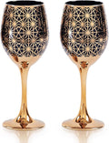 Gold Rim Wine Glasses - 12oz Black and Gold Long Stem Set for Fall, Thanksgiving, Christmas, Housewarming or Birthday Gift (Black, Set of 2)