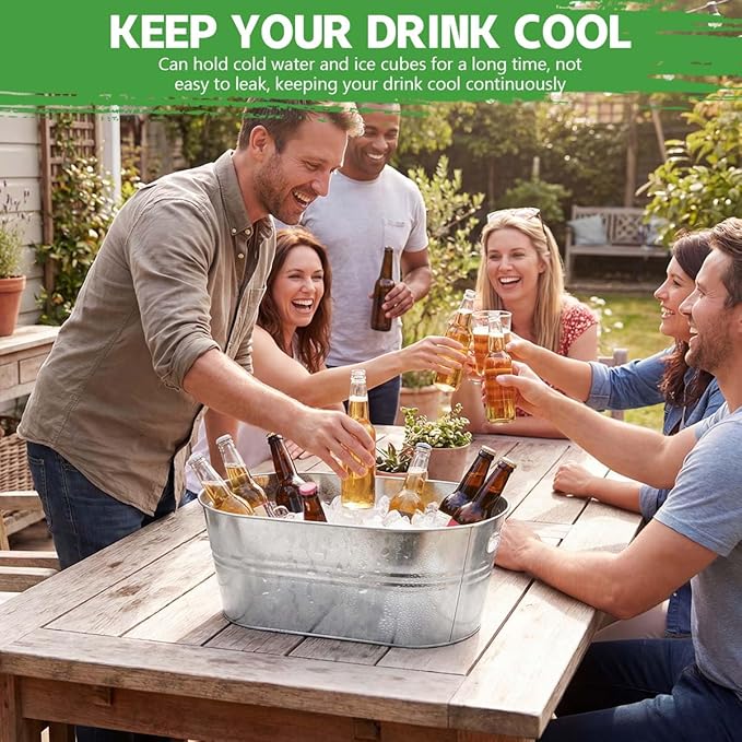OBTANIM 3 Pack 4 Gallon Galvanized Ice Buckets Metal Champagne Drink Cooler Storage Ice Tub with Carry Handles for Beer Cocktails Wine Beverage Home Parties Bar Cooling Supplies