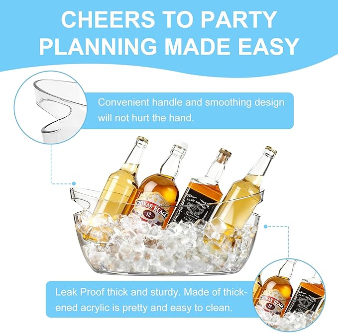 4-Pack Ice Buckets for Parties - Extra Large 5.5L Clear Beverage Tubs with Scoops, Perfect for Champagne, Beer, Sparkling Wine, and Cocktails - Mimosa Bar Supplies