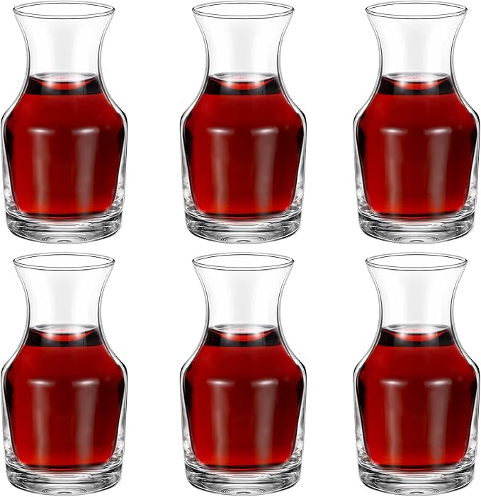 Remagr 6 Pack Single Serving Wine Carafe Glass Small Mini Carafe Individual Wine Refill Decanter for Dinner Parties Tastings Bars Restaurants (7.7 oz)
