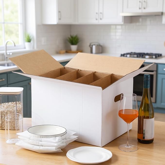 MotiMind 4 Sets Dish Moving Boxes with Divider Kits 15 x 12 x 10 Inches Dish Packing Box Kitchen Moving Boxes with 18 Foam Pouches for Dishes China Packing Supplies